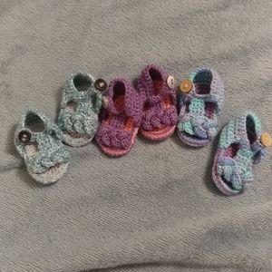 3 Pair of Hand Crocheted Infant Sandals